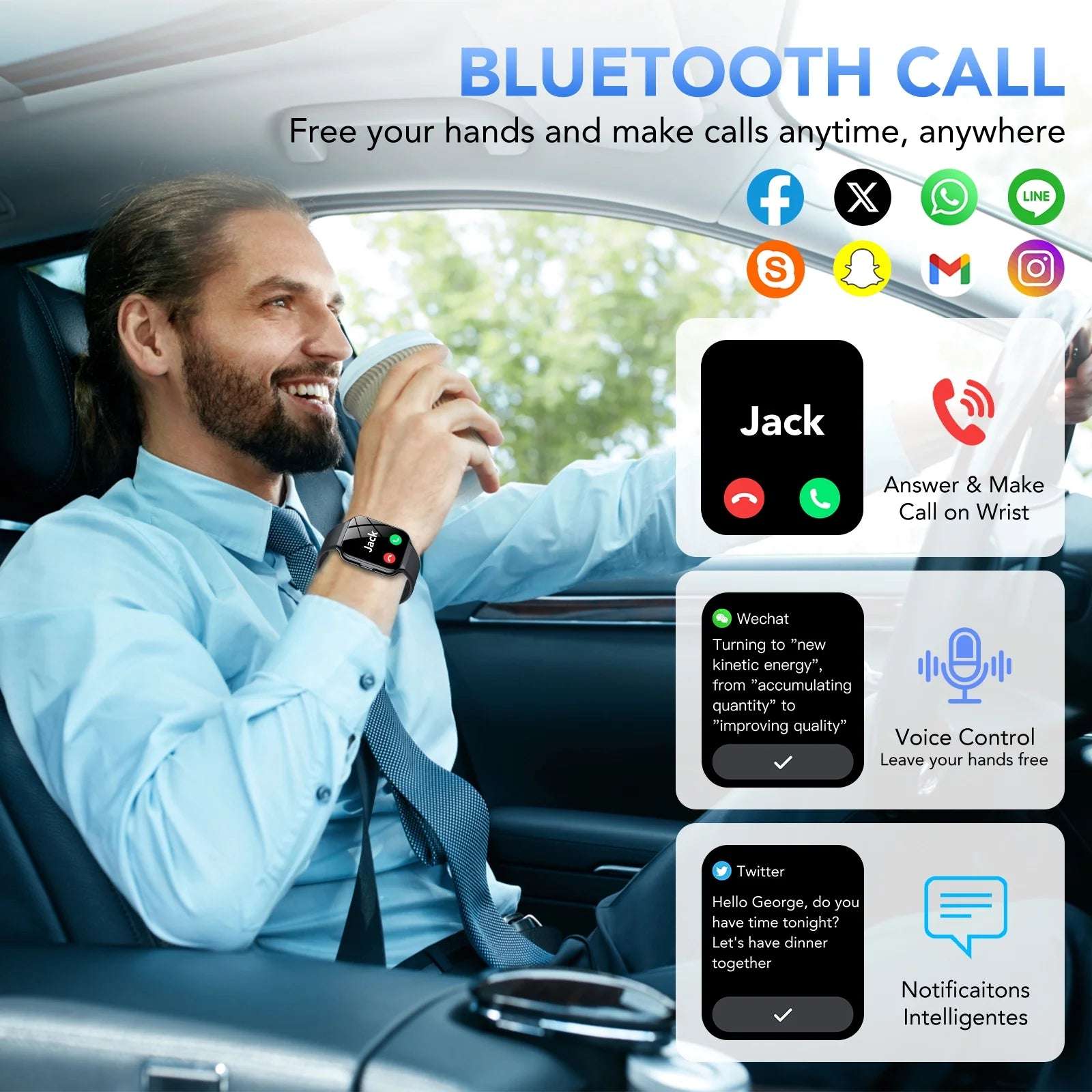 Universal Smartwatch for Android & iPhone | Tikland 1.96'' HD Screen, Bluetooth Calls & Customizable Faces