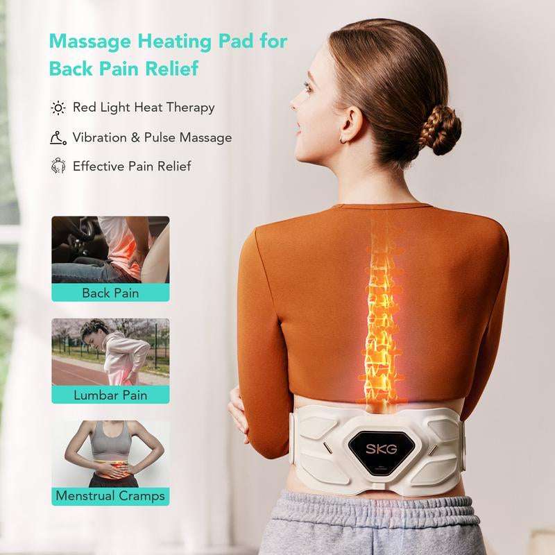 SKG W9 Pro Smart Back Massager for Lower Back Pain Relief | Heated & Vibrating Lumbar Support Belt | App Control, Rechargeable