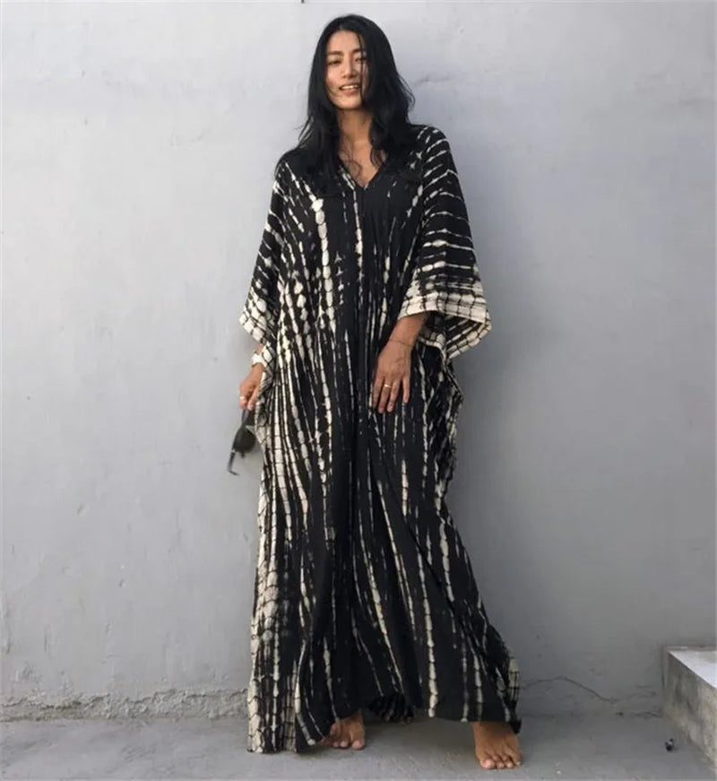 Loose Casual Caftan Beach Maxi Dress for Women | Half Sleeve Swimsuit Cover-Up
