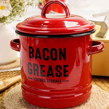 Vintage Enamel Oil Pot Large Capacity Grease Container for Rustic Kitchen Decor
