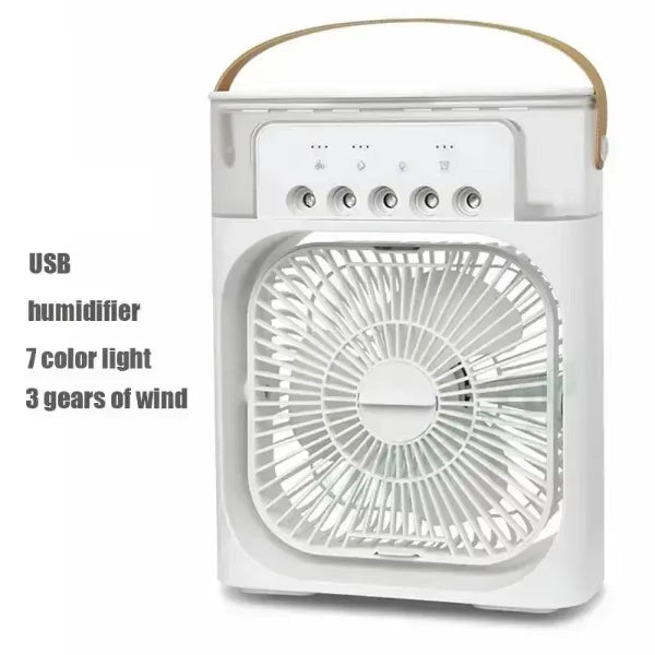 3-in-1 Portable Evaporative Air Cooler with Humidifier & Fan | Personal USB Desk Fan with 7-Color LED Light