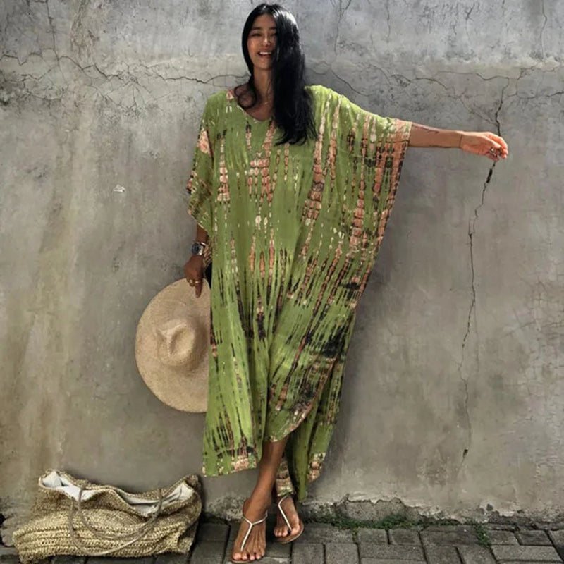 Loose Casual Caftan Beach Maxi Dress for Women | Half Sleeve Swimsuit Cover-Up