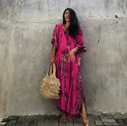 Loose Casual Caftan Beach Maxi Dress for Women | Half Sleeve Swimsuit Cover-Up