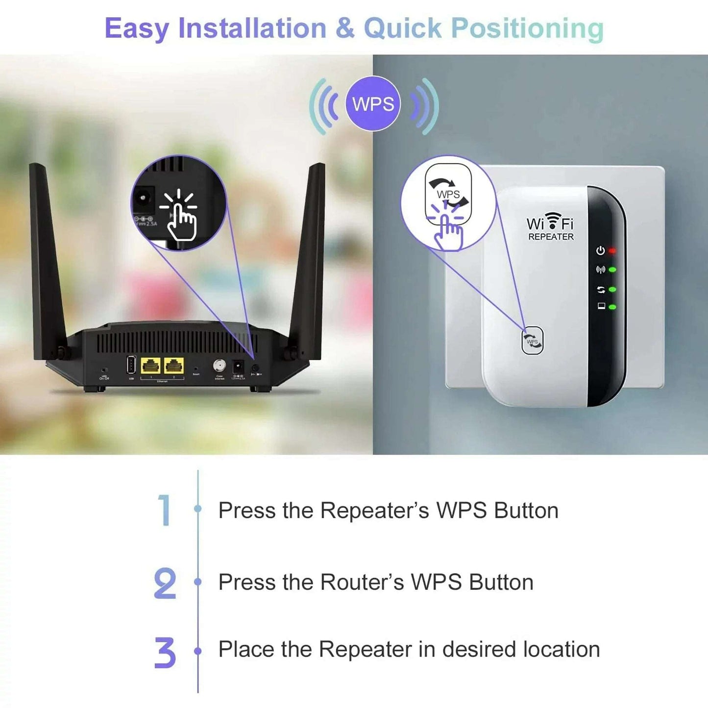 Emlimny Wifi Extender Signal Booster - 1200Mbps, 3000 Sq.Ft Coverage, 2.4 & 5GHz Dual Band Wifi Repeater