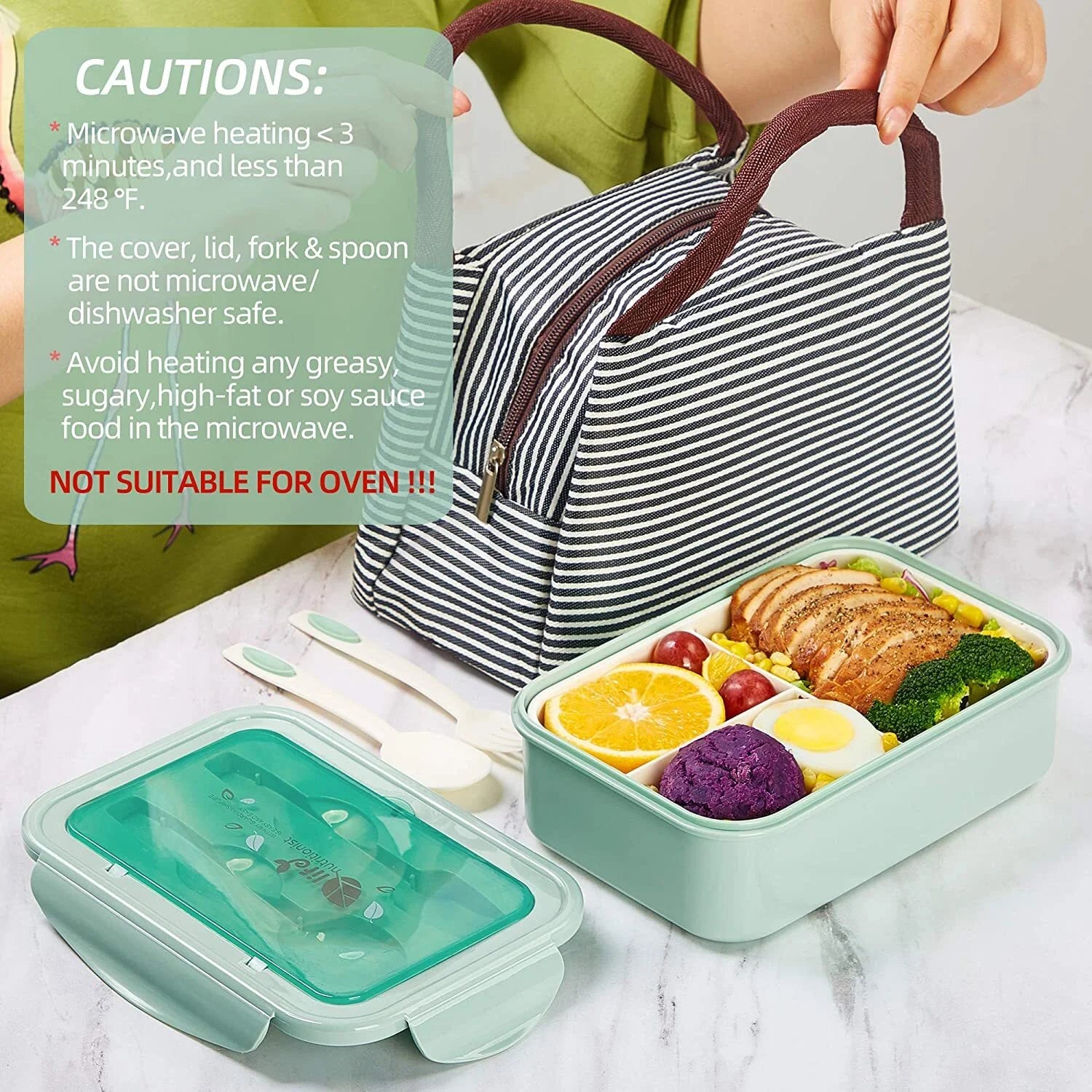 Bento Lunch Box Set – 3-Compartment Leak-Proof Meal Prep Container with Utensils & Insulated Lunch Bag