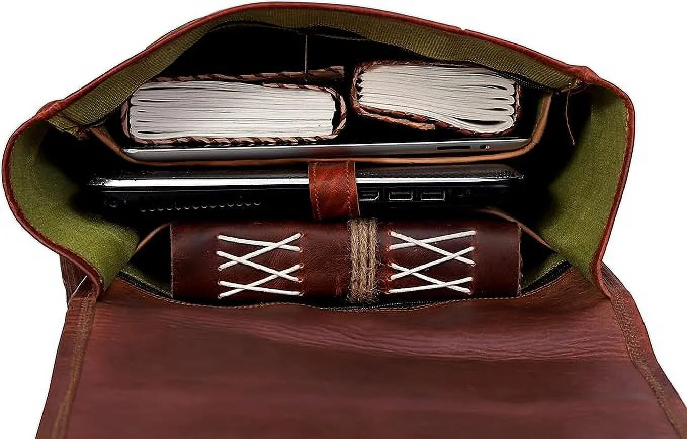 RUZIOON Multi-functional Vintage Leather Laptop Bag | 15" Vintage Backpack, Messenger & Briefcase with Steel Buckles (Brown)