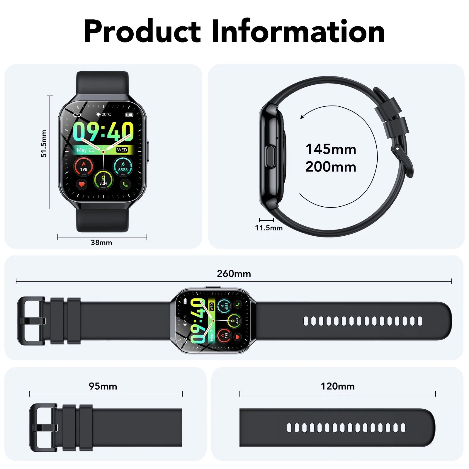 Universal Smartwatch for Android & iPhone | Tikland 1.96'' HD Screen, Bluetooth Calls & Customizable Faces
