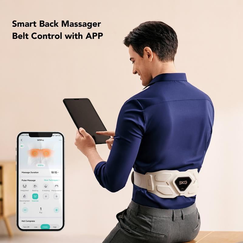 SKG W9 Pro Smart Back Massager for Lower Back Pain Relief | Heated & Vibrating Lumbar Support Belt | App Control, Rechargeable