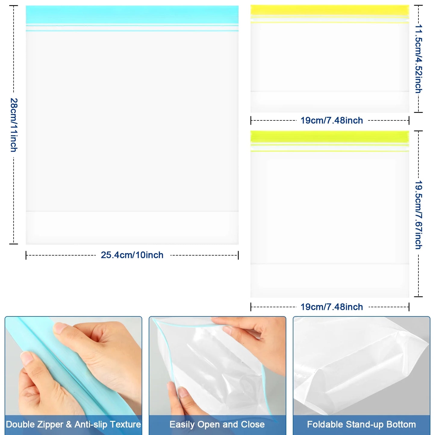 14-Pack Stand-Up Reusable Food Storage Bags – Leakproof, Freezer & Dishwasher Safe, BPA-Free PEVA – Gallon, Sandwich & Snack Sizes