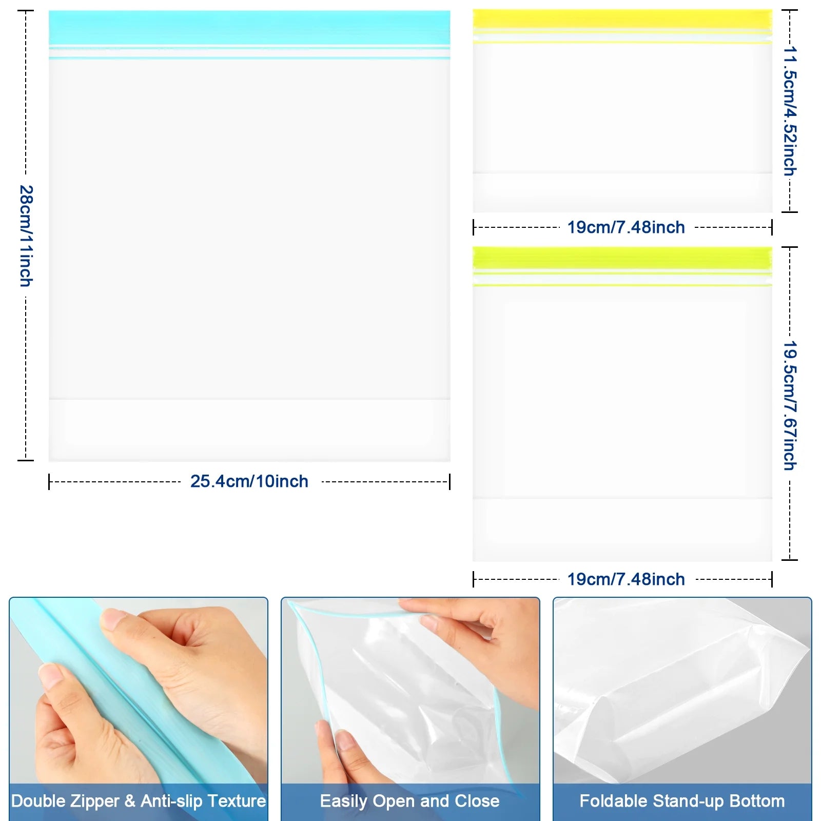 14-Pack Stand-Up Reusable Food Storage Bags – Leakproof, Freezer & Dishwasher Safe, BPA-Free PEVA – Gallon, Sandwich & Snack Sizes