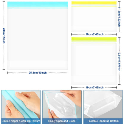 14-Pack Stand-Up Reusable Food Storage Bags – Leakproof, Freezer & Dishwasher Safe, BPA-Free PEVA – Gallon, Sandwich & Snack Sizes