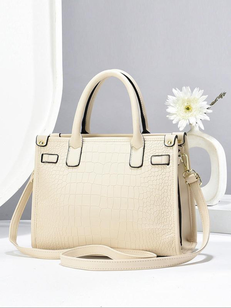 Women's Fashionable Crocodile Embossed 3-Piece Handbag Set | Large Capacity Tote, Clutch & Wallet