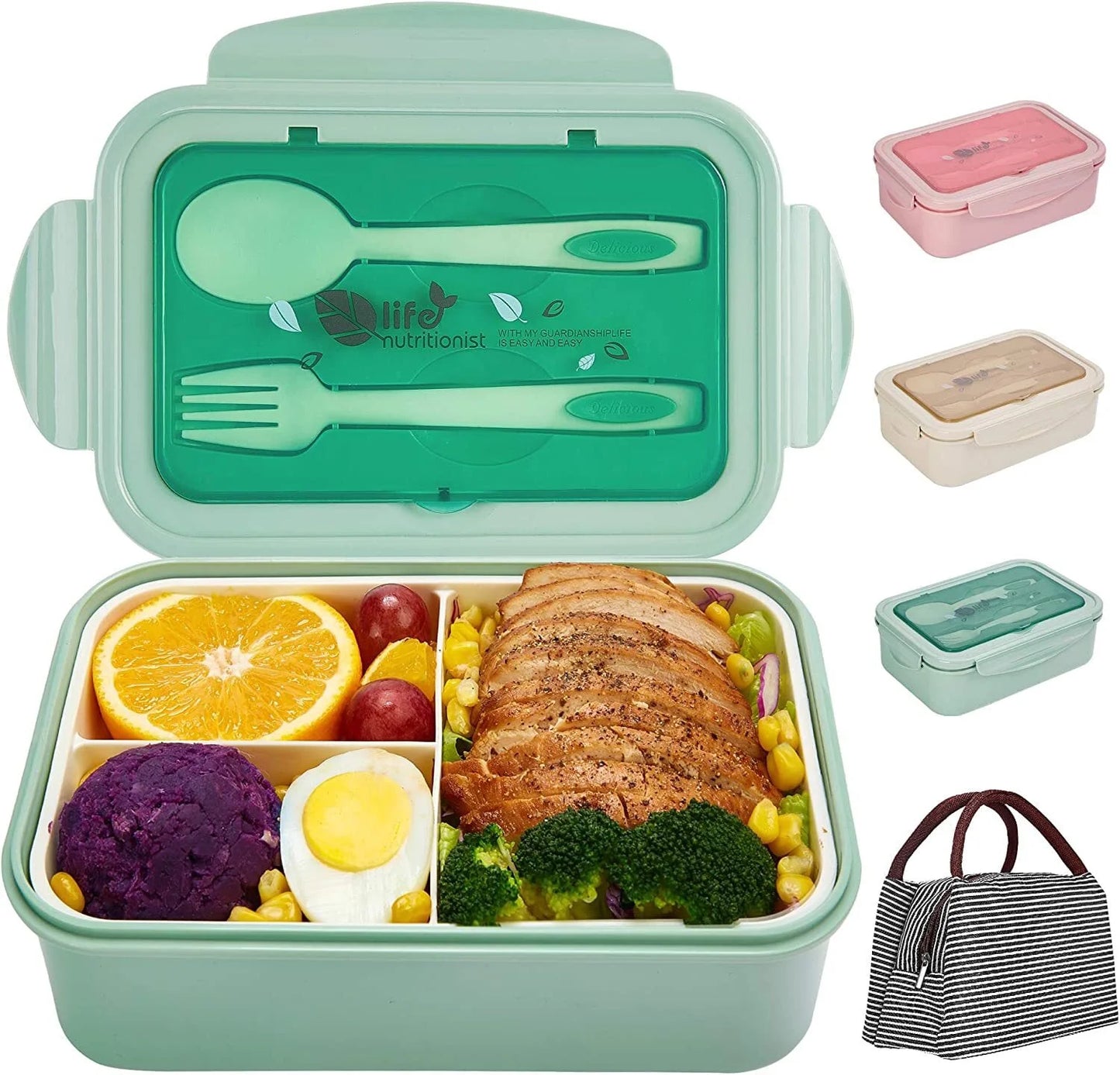 Bento Lunch Box Set – 3-Compartment Leak-Proof Meal Prep Container with Utensils & Insulated Lunch Bag