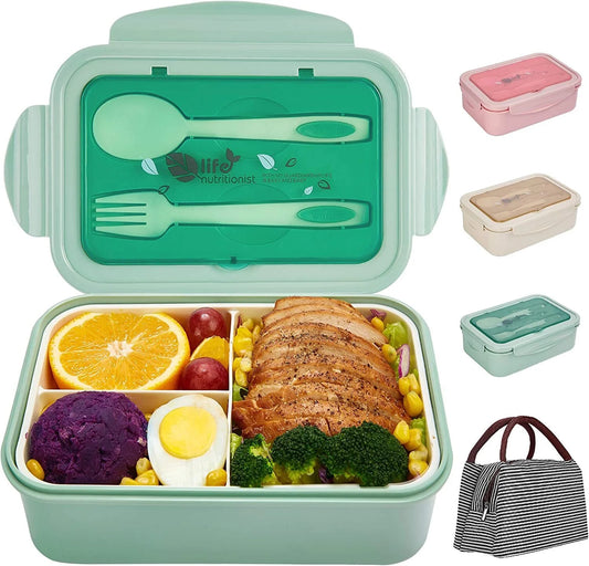 Bento Lunch Box Set – 3-Compartment Leak-Proof Meal Prep Container with Utensils & Insulated Lunch Bag