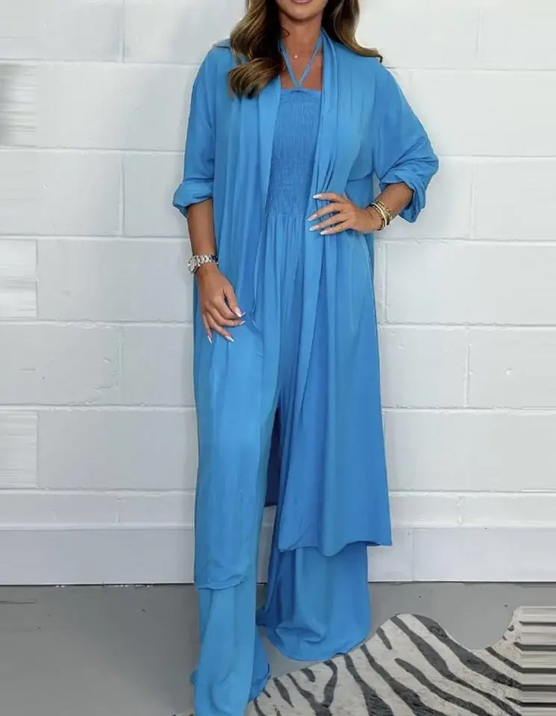 Versatile Women's Jumpsuit | Thin Solid Outerwear with Pleated Wide Legs & Lace-Up Detail for Work & Play