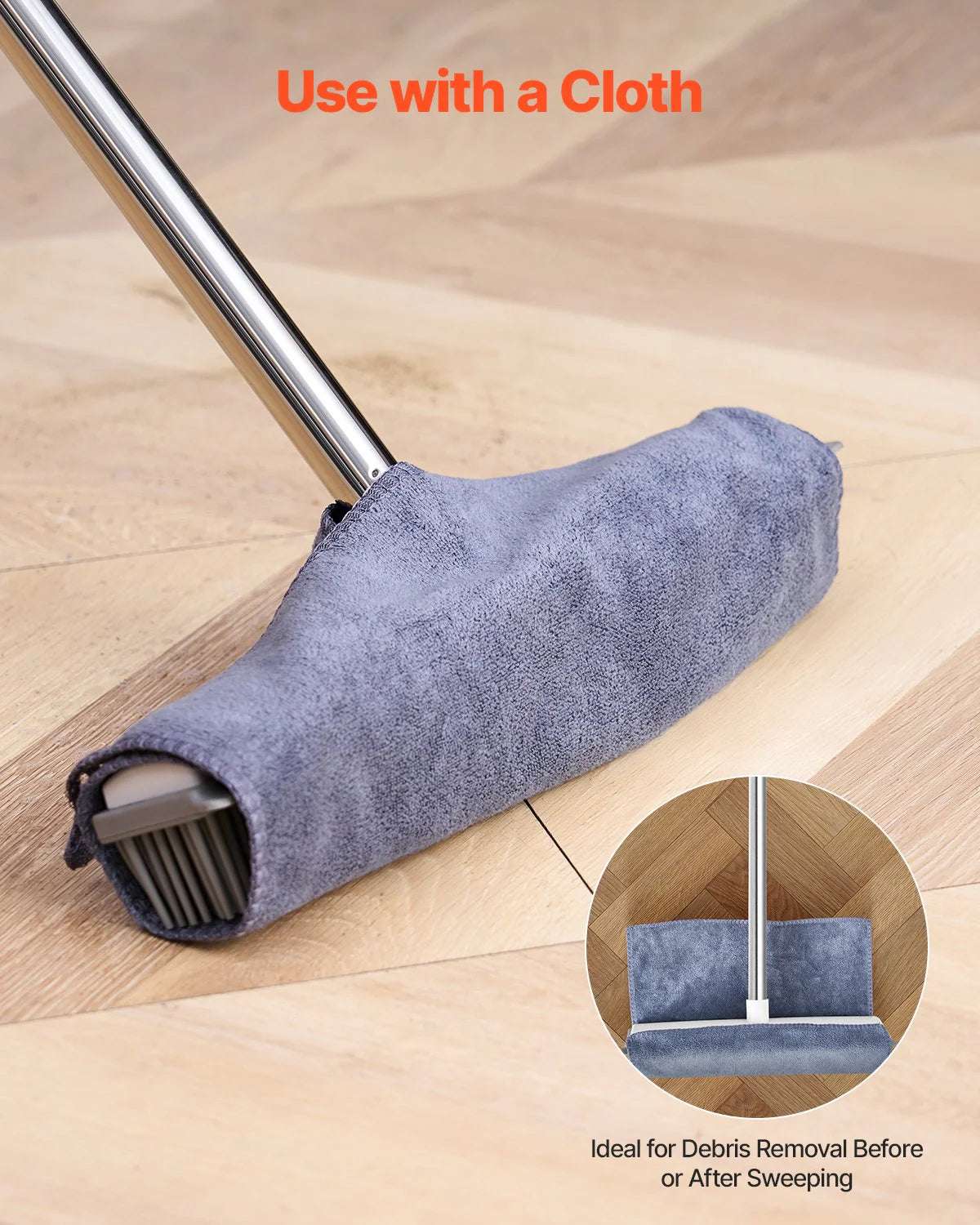 Pet Hair Removal Rubber Broom - 58.46" Adjustable Long Handle for Hardwood & Carpet | Includes Microfiber Cloth