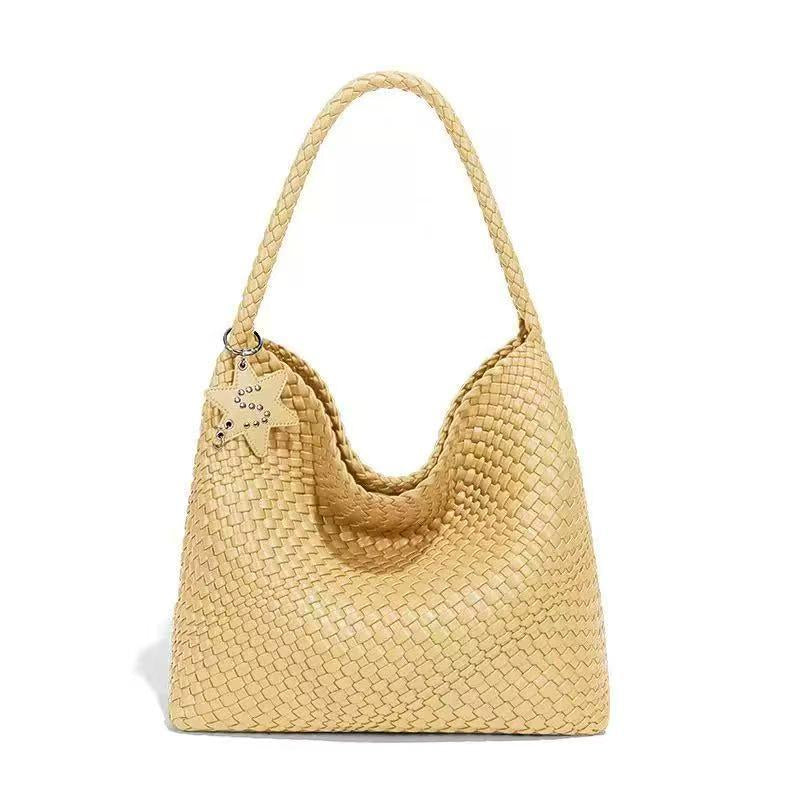 Fashionable Woven Craft Tote Bag | Durable Everyday Handbag with Star Pattern & Organizer Pouch