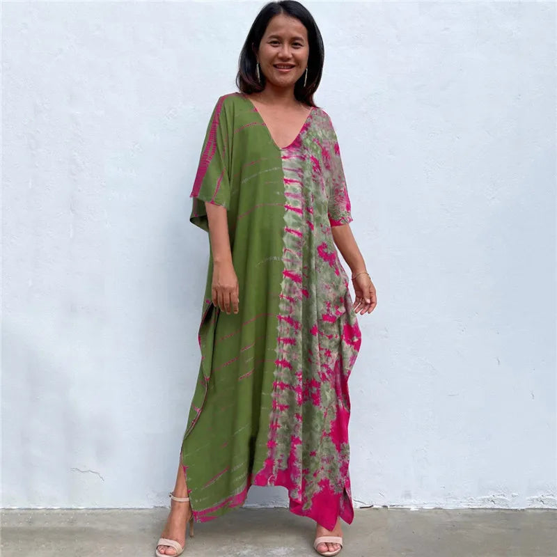 Loose Casual Caftan Beach Maxi Dress for Women | Half Sleeve Swimsuit Cover-Up