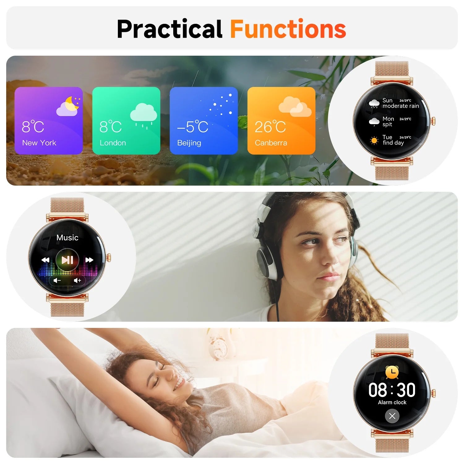 Smart Watch for Women - 1.43" AMOLED Screen, Bluetooth Calls, IP67 Waterproof, 100+ Sports Modes (Gold)