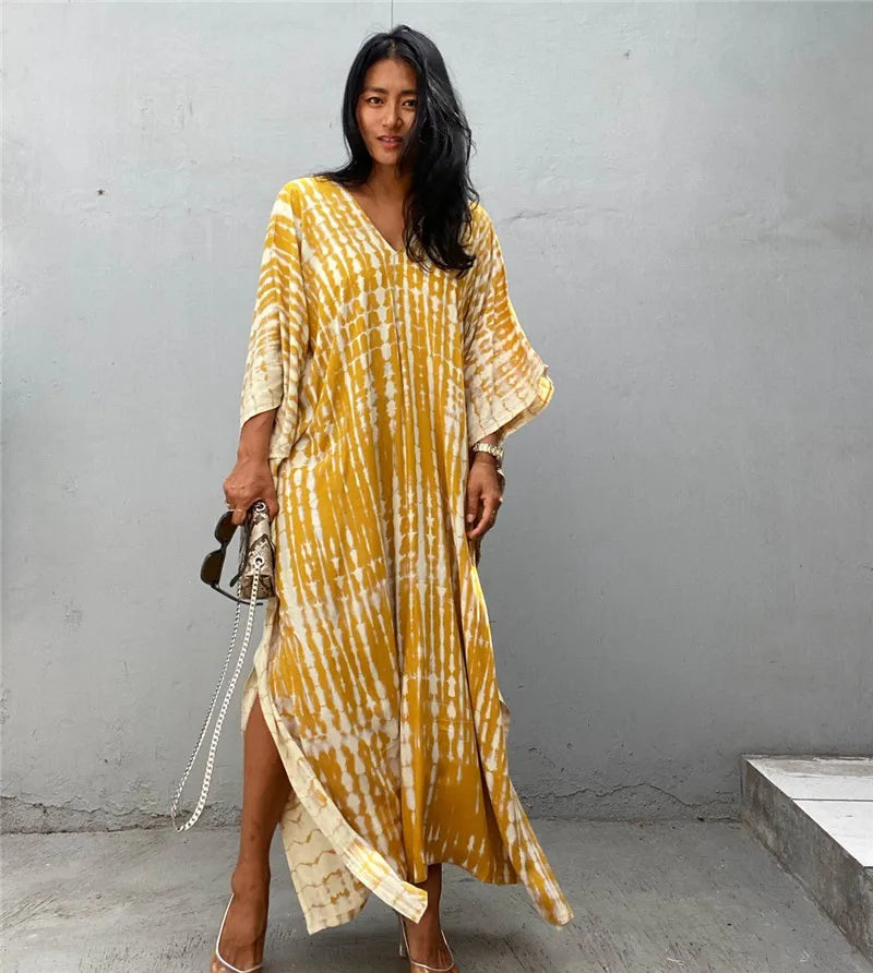 Loose Casual Caftan Beach Maxi Dress for Women | Half Sleeve Swimsuit Cover-Up