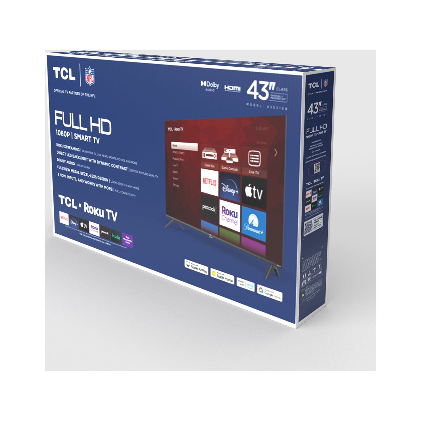 TCL 43" Class S3 (43S310R) 1080P FHD LED Smart TV with Roku TV | Roku OS with Direct LED Backlight & 3 HDMI Inputs