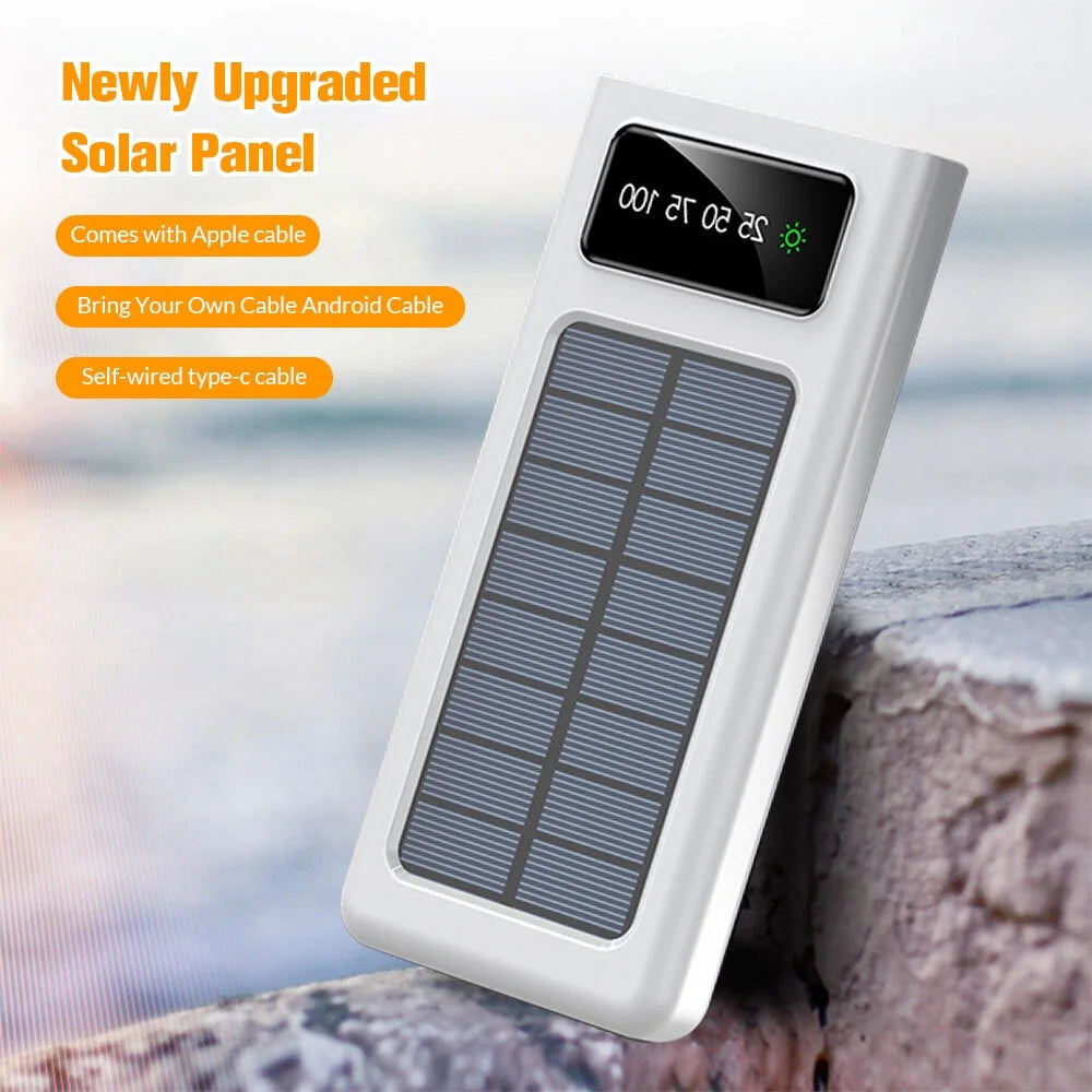 Solar Charger Power Bank,Dfito 40000Mah Portable Charger 4 USB with Dual 5V2.1A Outputs Built-In Solar Panel and Flashlights,White