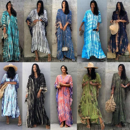 Loose Casual Caftan Beach Maxi Dress for Women | Half Sleeve Swimsuit Cover-Up