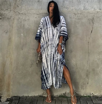 Loose Casual Caftan Beach Maxi Dress for Women | Half Sleeve Swimsuit Cover-Up