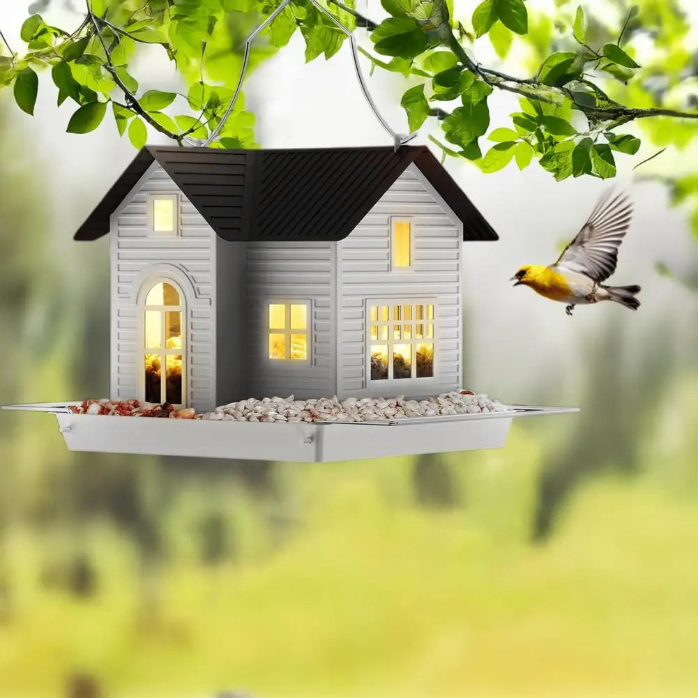 Solar-Powered Bird Feeder with Lights - Durable Metal & Dual Compartments, Unique Garden Gift