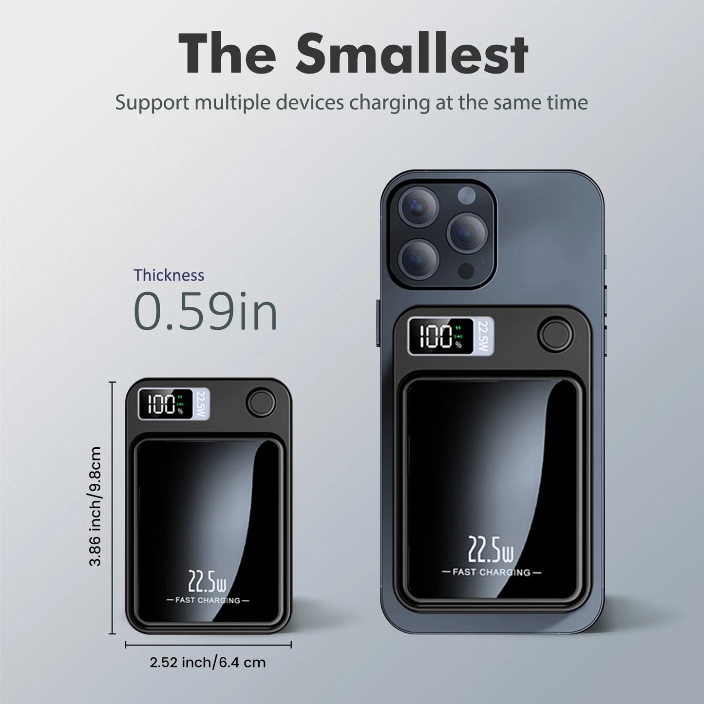 Compact Wireless Portable Charger (Black) | 10000mAh, 22.5W Fast Charging, Magnetic Power Bank for All Devices