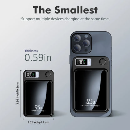 Compact Wireless Portable Charger (Black) | 10000mAh, 22.5W Fast Charging, Magnetic Power Bank for All Devices