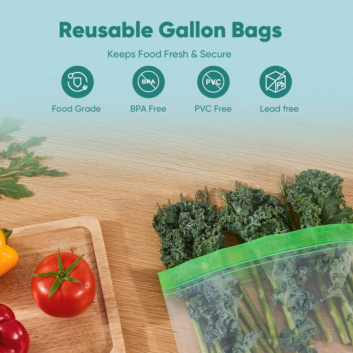 14-Pack Stand-Up Reusable Food Storage Bags – Leakproof, Freezer & Dishwasher Safe, BPA-Free PEVA – Gallon, Sandwich & Snack Sizes