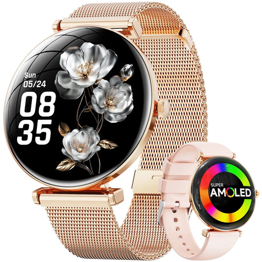 Smart Watch for Women - 1.43" AMOLED Screen, Bluetooth Calls, IP67 Waterproof, 100+ Sports Modes (Gold)