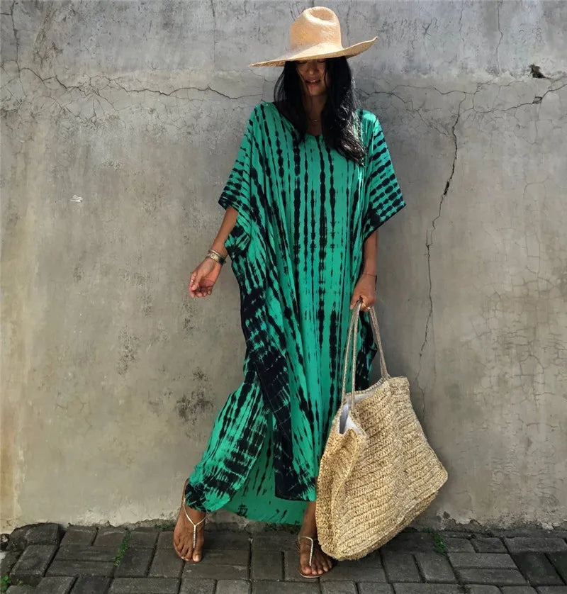 Loose Casual Caftan Beach Maxi Dress for Women | Half Sleeve Swimsuit Cover-Up