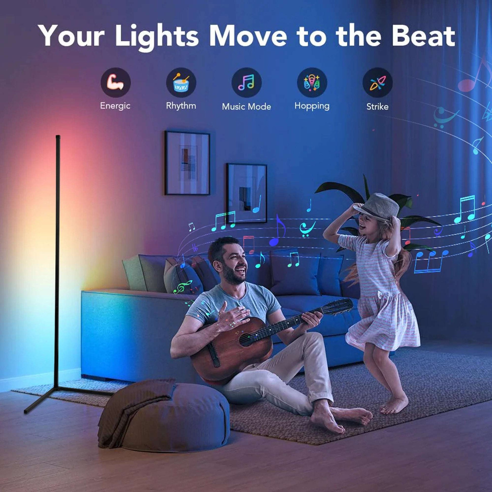 EP LIGHT Smart Corner Lamp | RGB LED Color-Changing Floor Lamp with Remote & App Control | Music Sync Ambiance Lighting