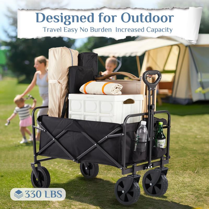 Collapsible Wagon Cart - 30" L Folding Beach Wagon with All-Terrain Wheels, 250Lbs Capacity, Portable for Grocery & Sports Use