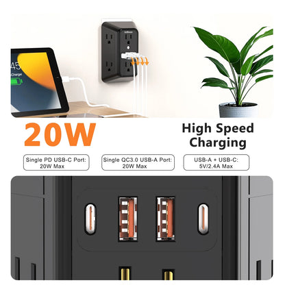Compact 10-in-1 Outlet Extender by JcBlaon | 6 AC, 4 USB, Surge Protected Power Strip for All Devices