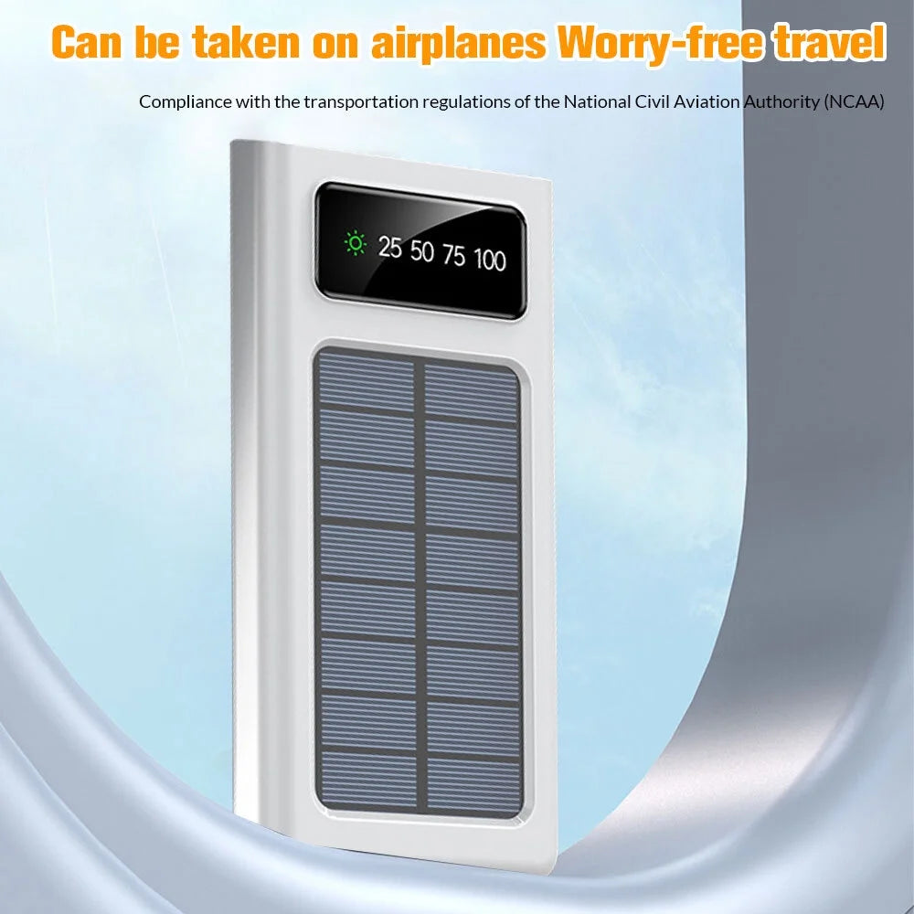 Solar Charger Power Bank,Dfito 40000Mah Portable Charger 4 USB with Dual 5V2.1A Outputs Built-In Solar Panel and Flashlights,White