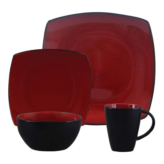 Gibson Soho Lounge Red Dinner Set | 16-Piece Scratch-Resistant Stoneware
