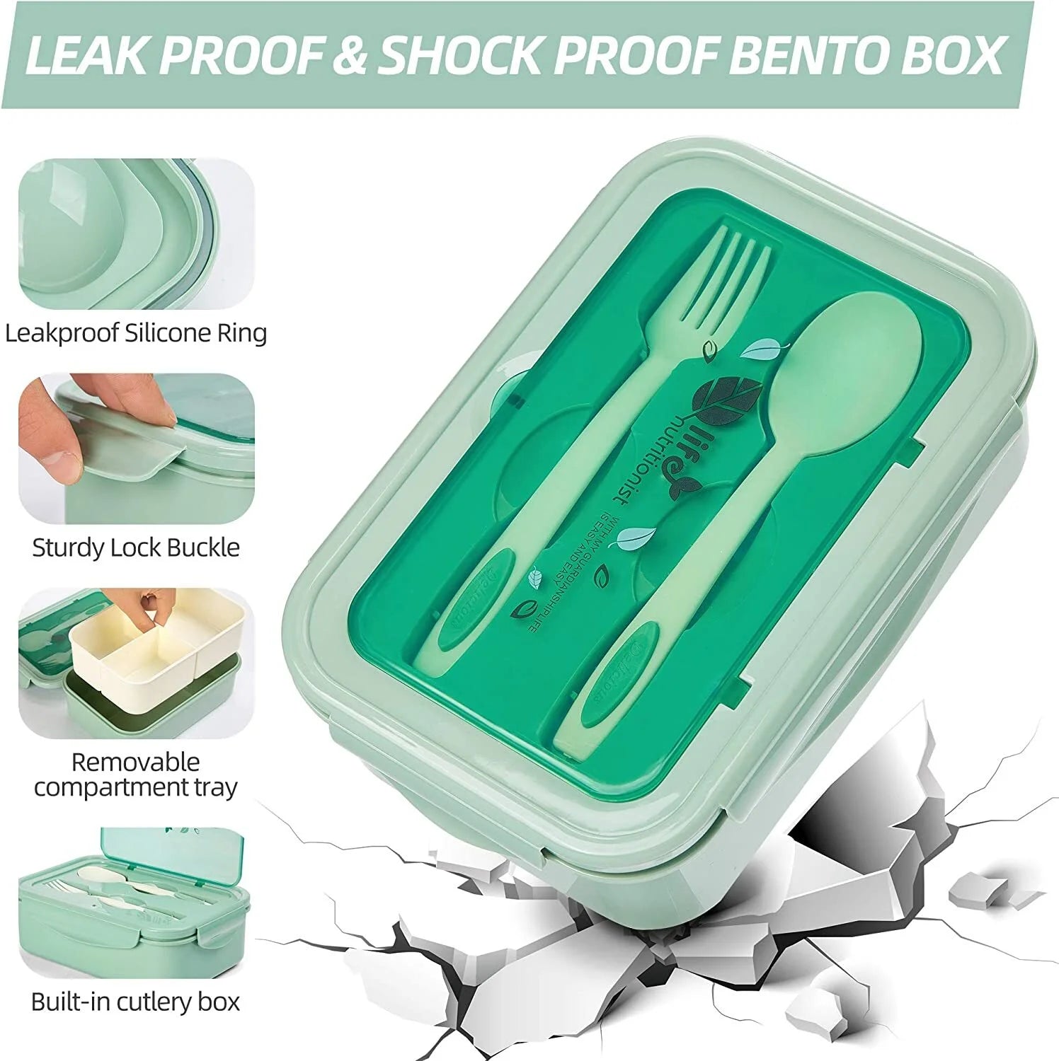 Bento Lunch Box Set – 3-Compartment Leak-Proof Meal Prep Container with Utensils & Insulated Lunch Bag