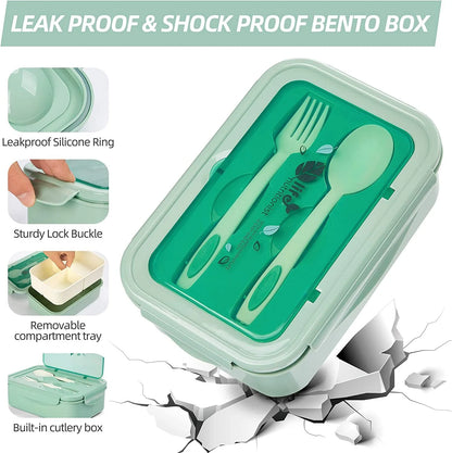 Bento Lunch Box Set – 3-Compartment Leak-Proof Meal Prep Container with Utensils & Insulated Lunch Bag
