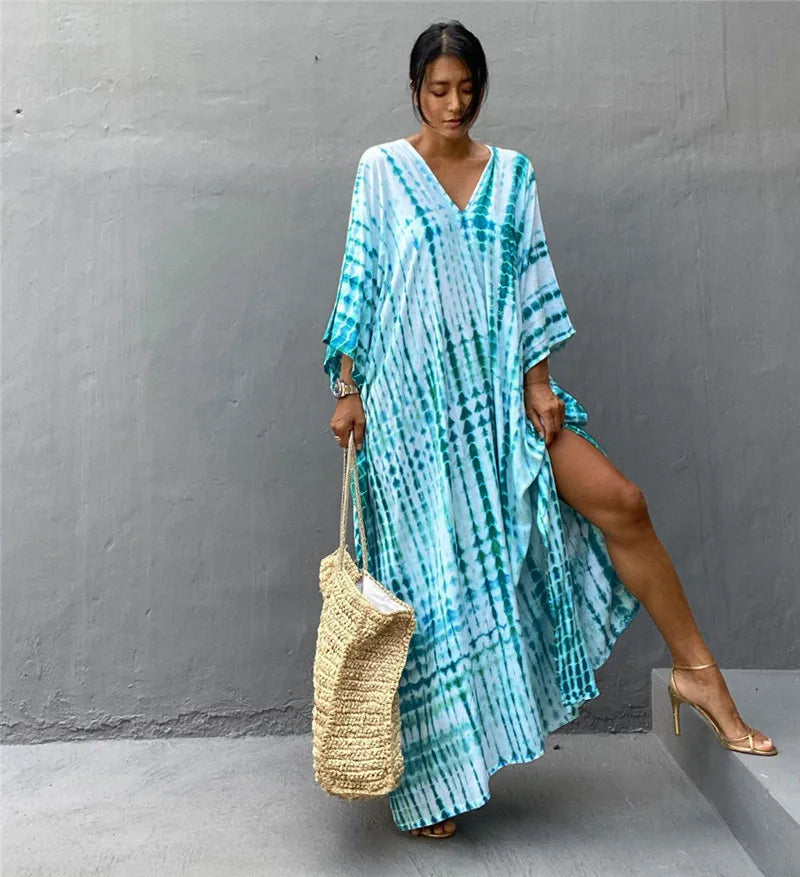 Loose Casual Caftan Beach Maxi Dress for Women | Half Sleeve Swimsuit Cover-Up