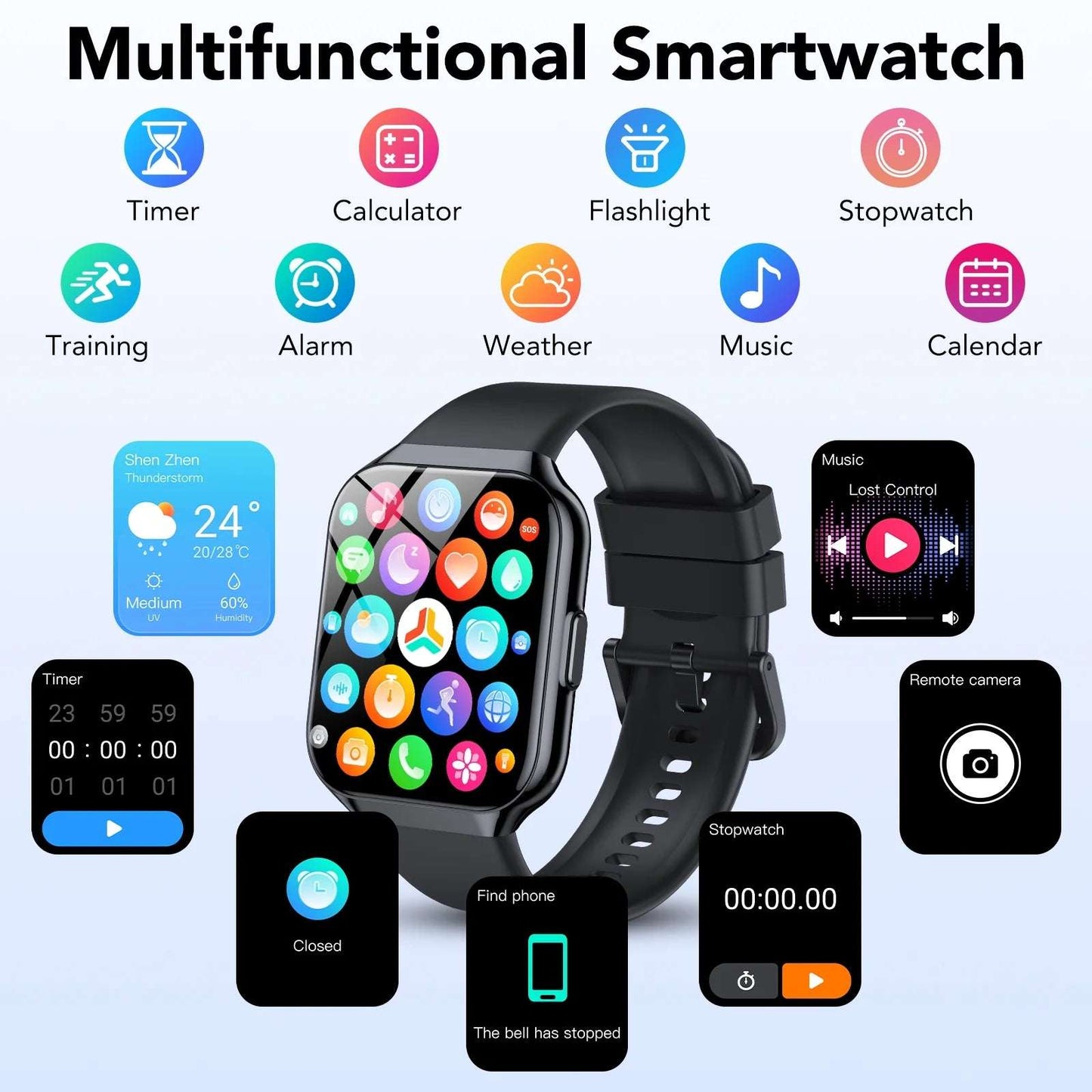 Universal Smartwatch for Android & iPhone | Tikland 1.96'' HD Screen, Bluetooth Calls & Customizable Faces