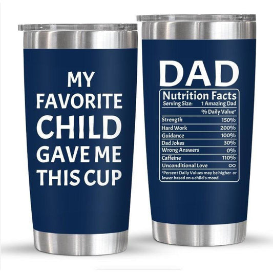 Funny Father's Day Gifts from Daughter Son | 20oz Insulated Dad Tumbler - "Favorite Child" Coffee Cup