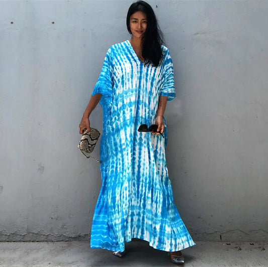Loose Casual Caftan Beach Maxi Dress for Women | Half Sleeve Swimsuit Cover-Up