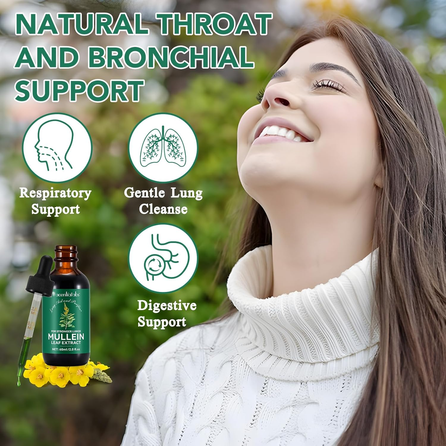 Mullein Drops for Lungs – Natural Mullein Leaf Extract with Chlorophyll, 2oz