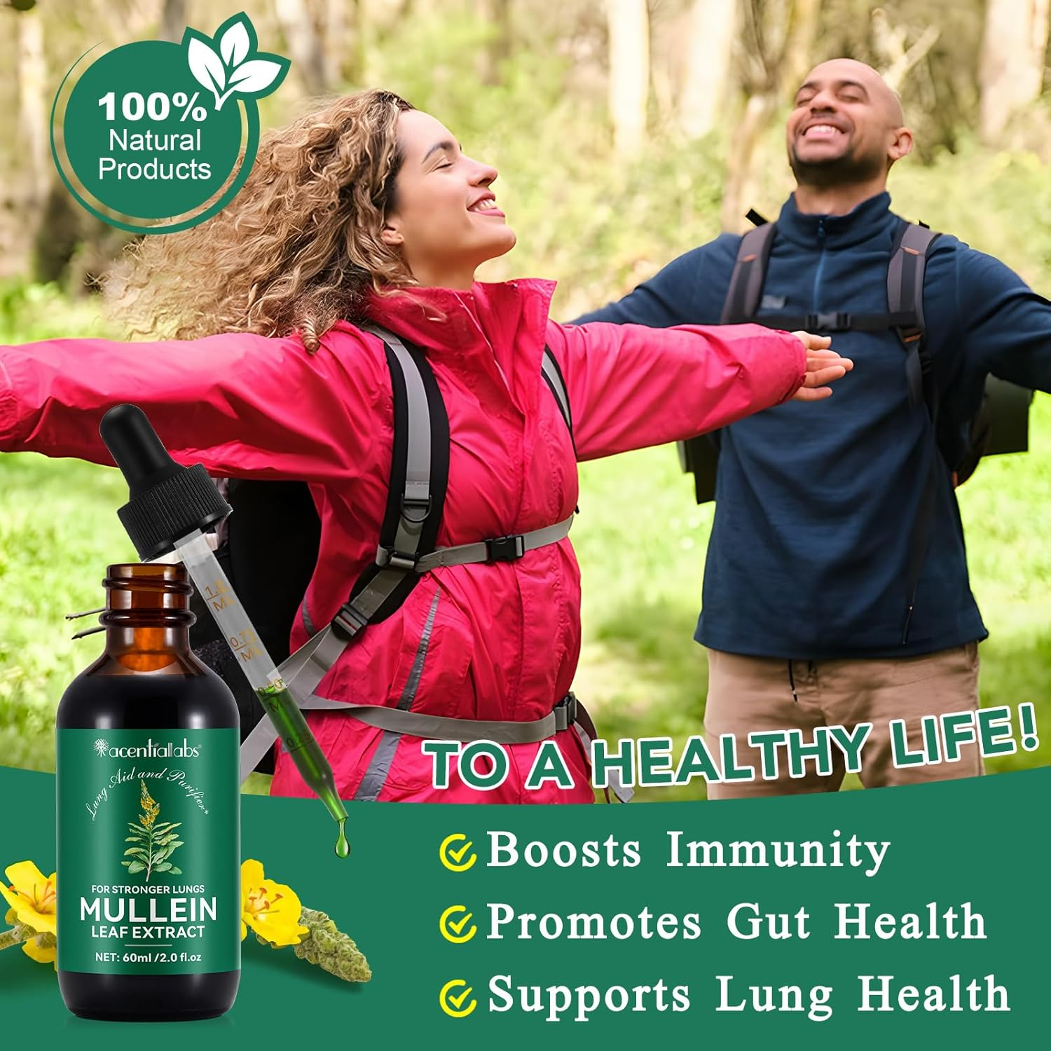 Mullein Drops for Lungs – Natural Mullein Leaf Extract with Chlorophyll, 2oz